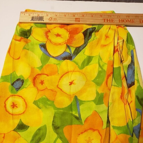 Jams World Daffodil Floral Wrap Skirt Vintage Tropical Rayon Yellow Womens Small - Picture 7 of 9
